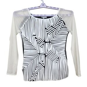Vintage Obstinee Size 8 Abstract Artsy Sheer Shirt Minimalist Black White Modern